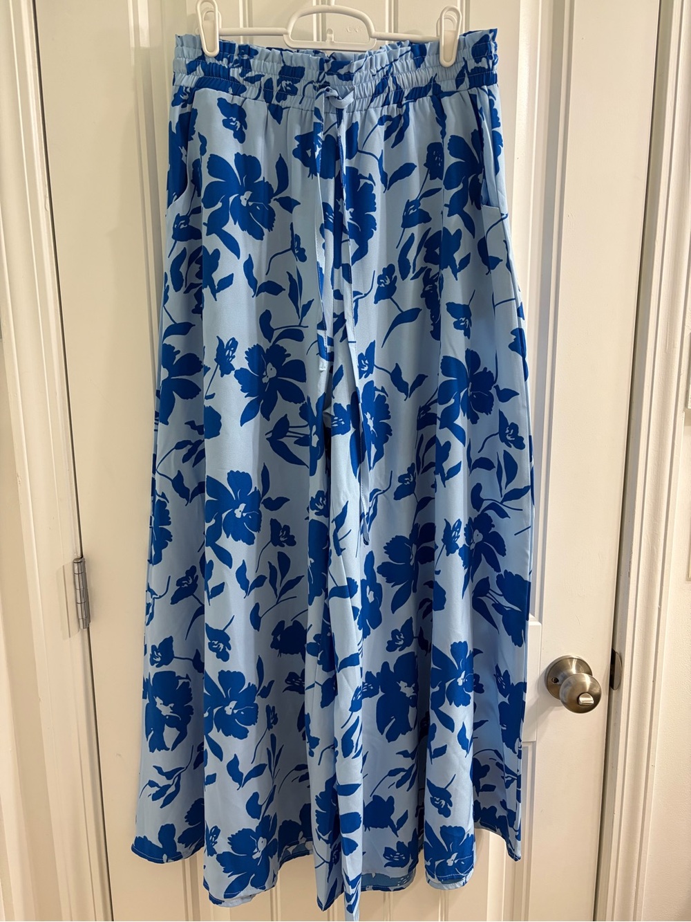 PrettyGarden Blue Floral Wide Leg Palazzo Pants